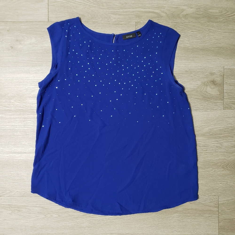 Royal blue rhinestone sleeveless career tank top sz Large casual travel coastal